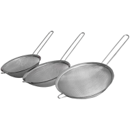 Set 3 strecuratori metalice cu maner, cu plasa fina 17.5/19.5/22 cm